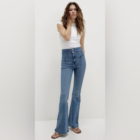 Re/Done Denim - Free People We The Free Sunburst Blue Jayde Ultra High Rise Flare Leg Jeans 29